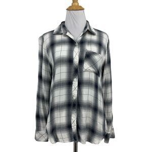 Rails Shirt Womens S Small Black White Hunter Thin Flannel Button Up Long Sleeve